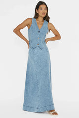 Rhythms A-Line Maxi Skirt Denim Blue