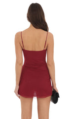 Shimmer Ruched Bust Dress in Maroon