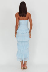 Dulce Dreams Sweetheart Neckline Frill Maxi Dress Blue