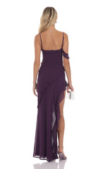 Chiffon Ruffle Maxi Dress in Purple