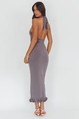 Ray Of Light Ruched Halterneck Maxi Dress Taupe