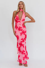 Cipriana Backless Halter Maxi Dress Embellished Pink