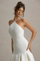 Mavis | Cream Halter-Neck Maxi Dress With High-Low Skirt