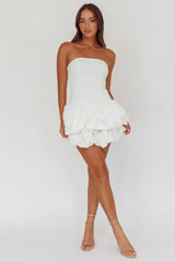 Nefiti Strapless Layered Bubble Hem Dress White