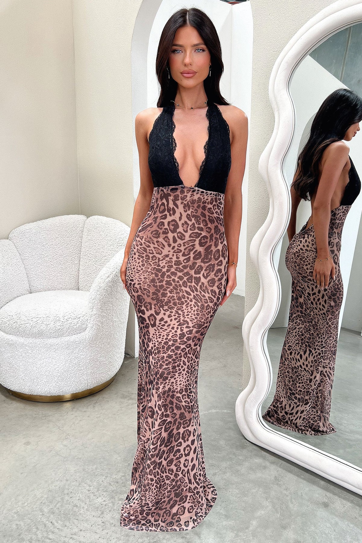 Whittaker Lace Bust Maxi Dress - Leopard