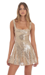 Sequin Skater Dress in Gold
