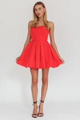 Loveless Strapless Flared Mini Dress Red