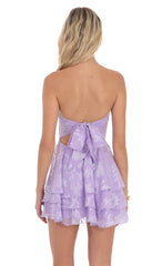 Floral Strapless Asymmetrical Dress in Lavender
