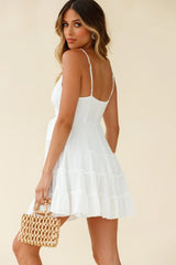 Jocelyn Cami Strap Waist Tie Frill Dress White