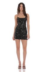 Multi Sequin Bodycon Dress in Black