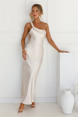 Romantic Tales Satin One Shoulder Maxi Dress