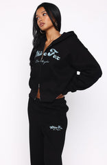 Through Thick And Thin Boxy Zip Front Hoodie Black