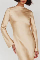 Lavera Open Back Long Sleeve Dress Beige