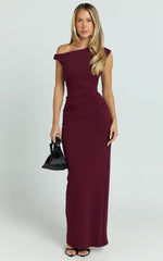 Genie Maxi Dress Off The Shoulder Dress in Wine