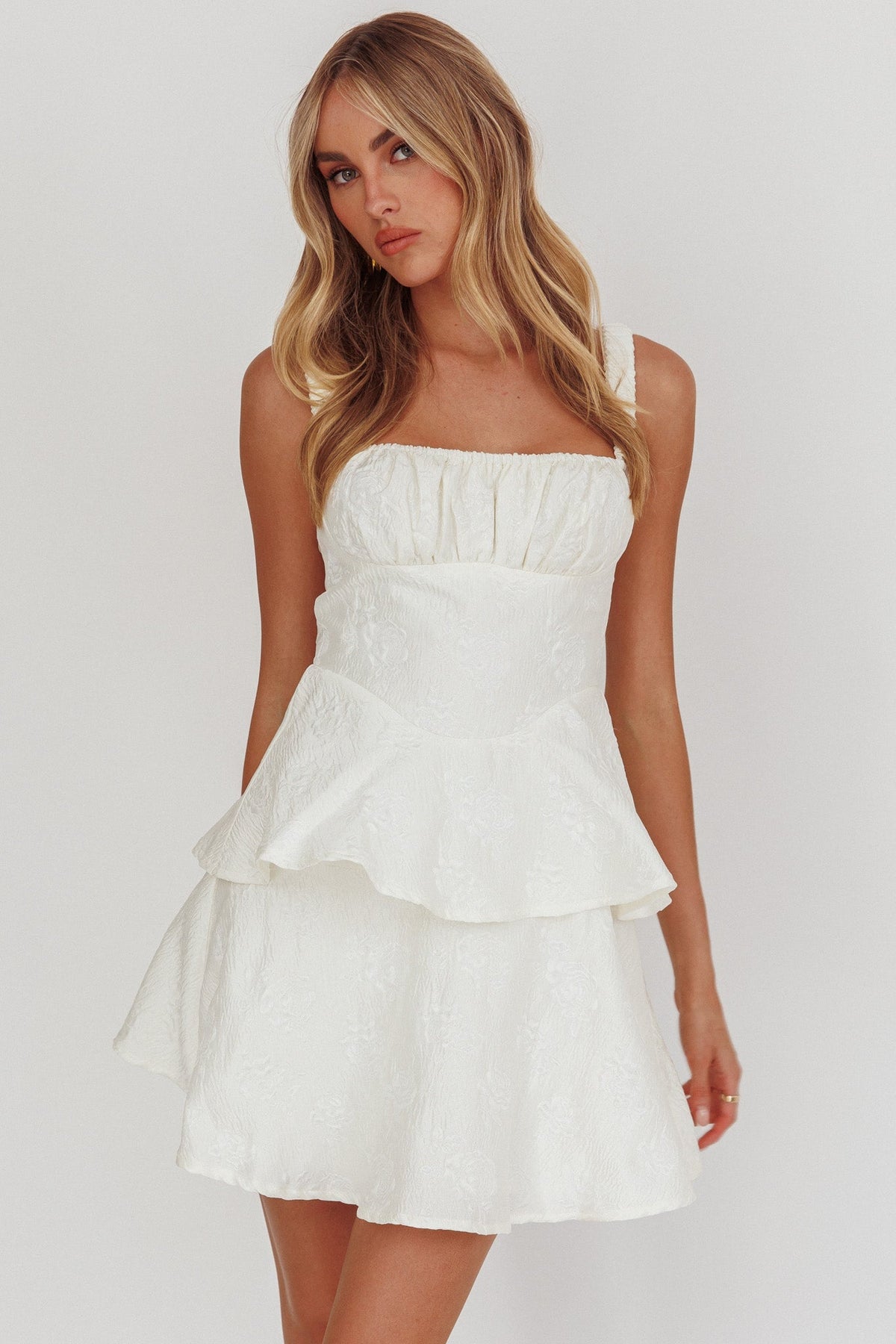 Provence Bloom Peplum Mini Dress Cream