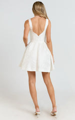 Stephane Mini Dress Corset Scoop Neck Fit and Flare Dress in Ivory