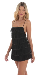Mesh Sequin Ruffles Dress in Black