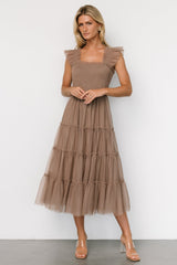 Emma Smocked Tulle Dress | Taupe